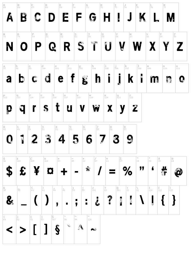 Scratch X font map